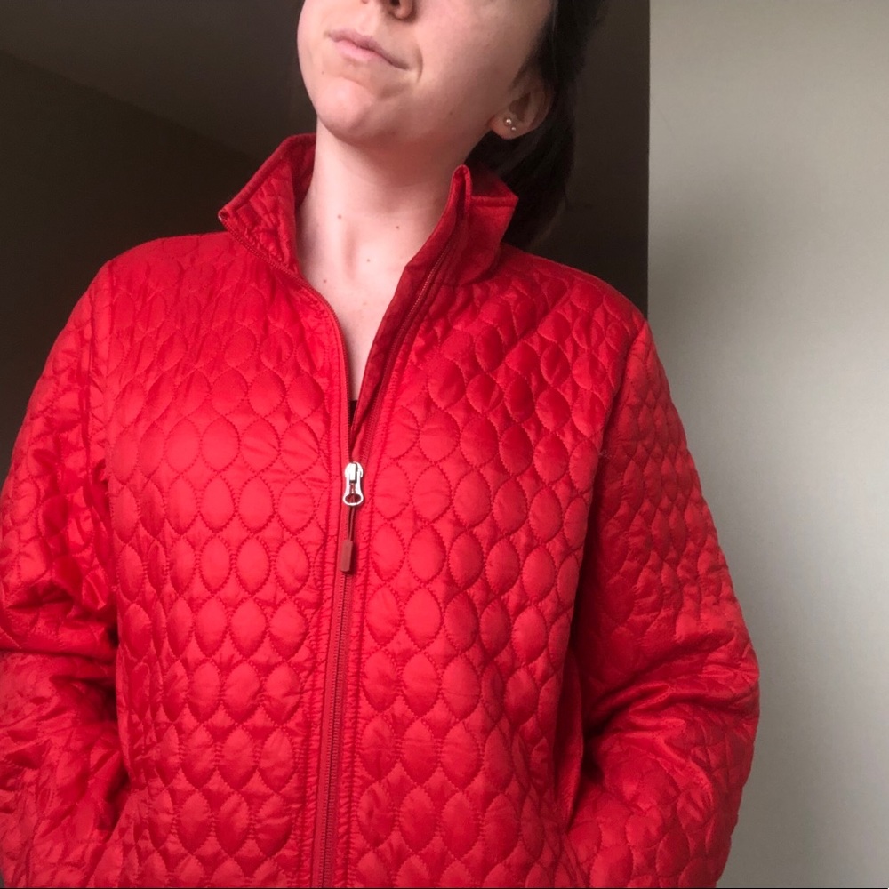 Lands End Red Puffed Quilted Jacket